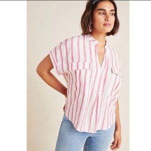 Maeve by Anthropologie Striped Pink Linen Blend